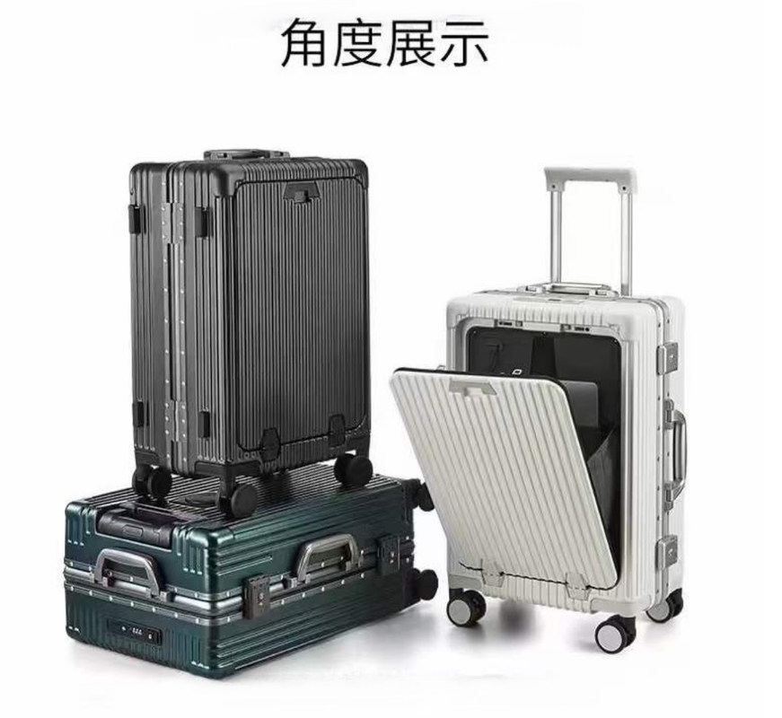 24-дюймовый чемодан передний открытый твердый алюминиевый каркас с USB-портом для зарядки TSA Lock Cup Holder And Medium Phone Holder